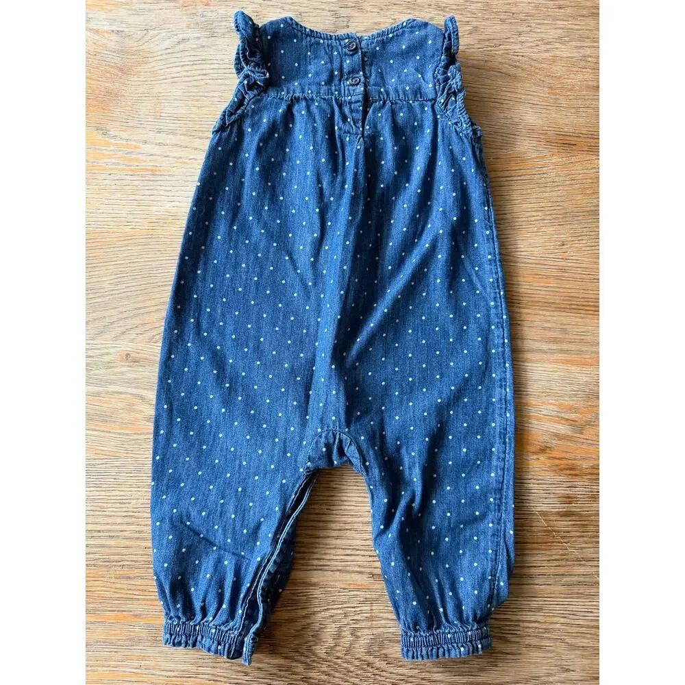 Gap Denim Polka Dot Ruffle Romper Baby 6-12M Chambray Jumpsuit